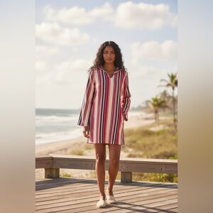 Denim & Co Striped Hooded Swim Coverup NWOT • Large • Beachy Coastal Layer